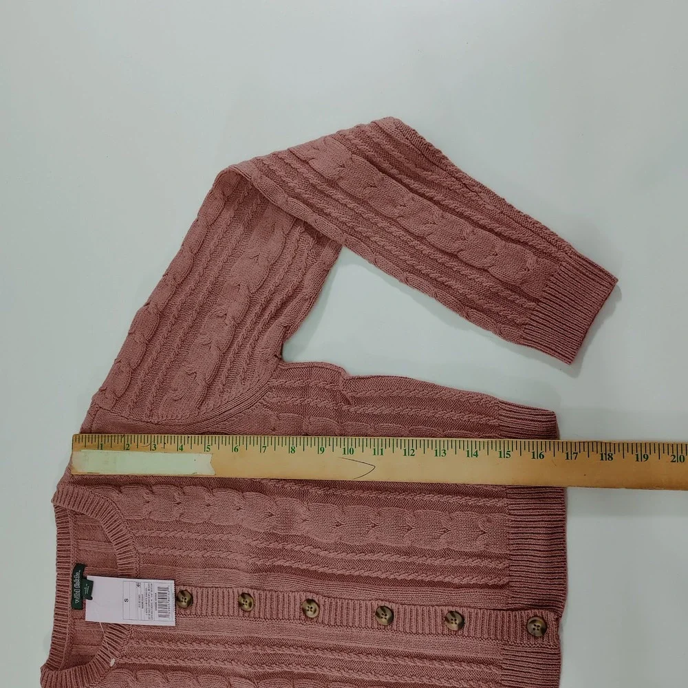 Wild Fable Womens Cropped Sweater Pink Cable‎ Knit Button UP Long Sleeve Size S